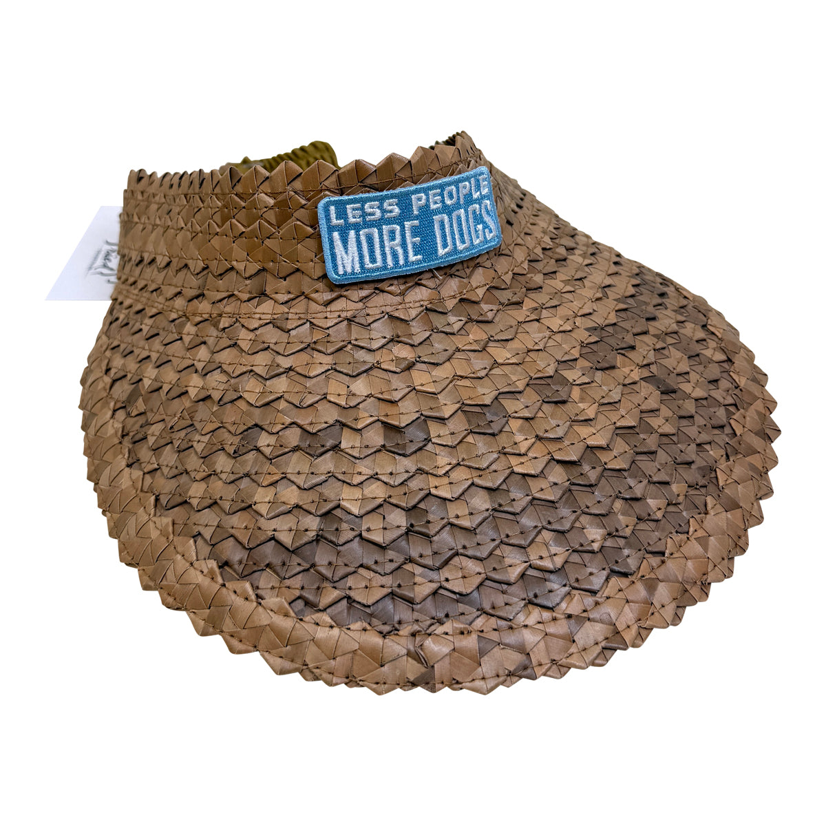 Adult Woven Straw Sun Visor w/Patch in Less People, More Dogs (Blue)