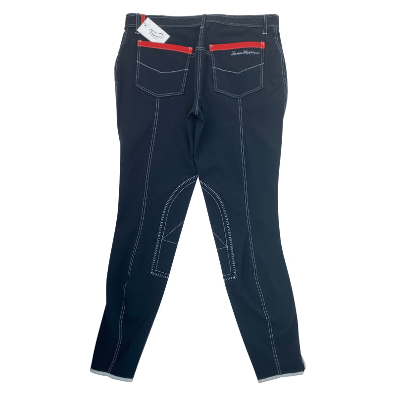 Back of Sarm Hippique 'Loto' Schooling Breeches in Navy/Red