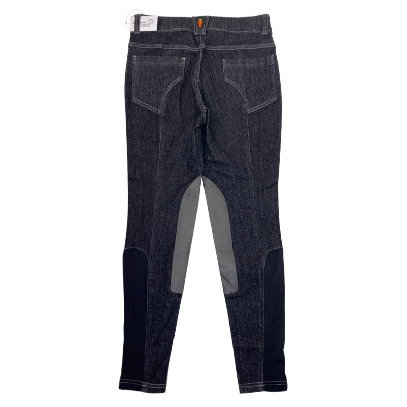 Back of Kerrits Stretch Denim Knee Patch Breeches in Dark Wash
