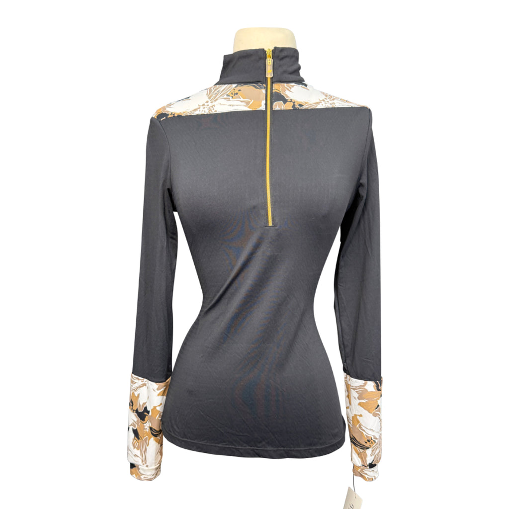 Novella Equestrian 'The Diva' Long Sleeve Shirt in Black/Beige Floral - Women's Medium