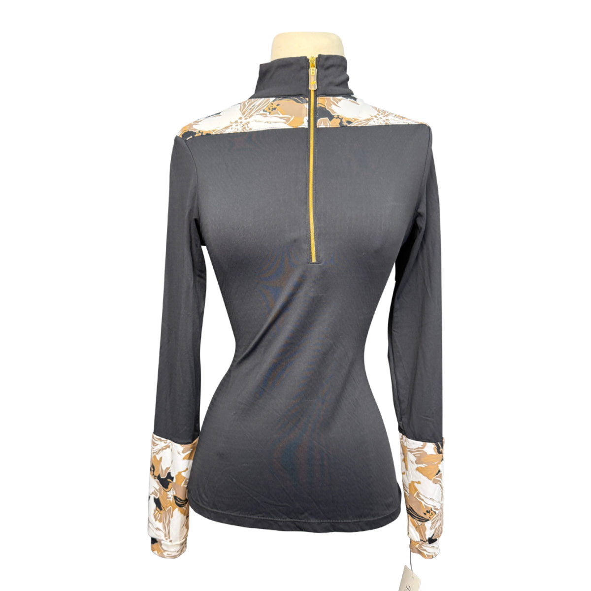 Novella Equestrian 'The Diva' Long Sleeve Shirt in Black/Beige Floral - Women's Medium