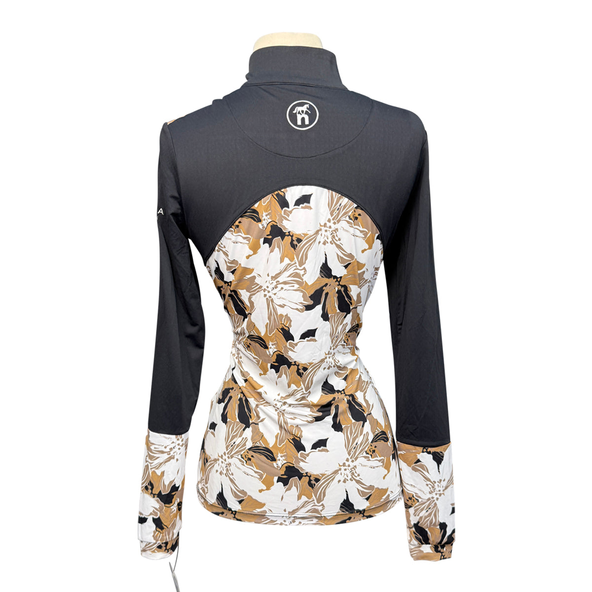Novella Equestrian 'The Diva' Long Sleeve Shirt in Black/Beige Floral - Women's Medium