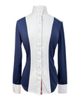 Front of Dover Saddlery Long Sleeve Show Shirt in White/Navy - Women's Medium