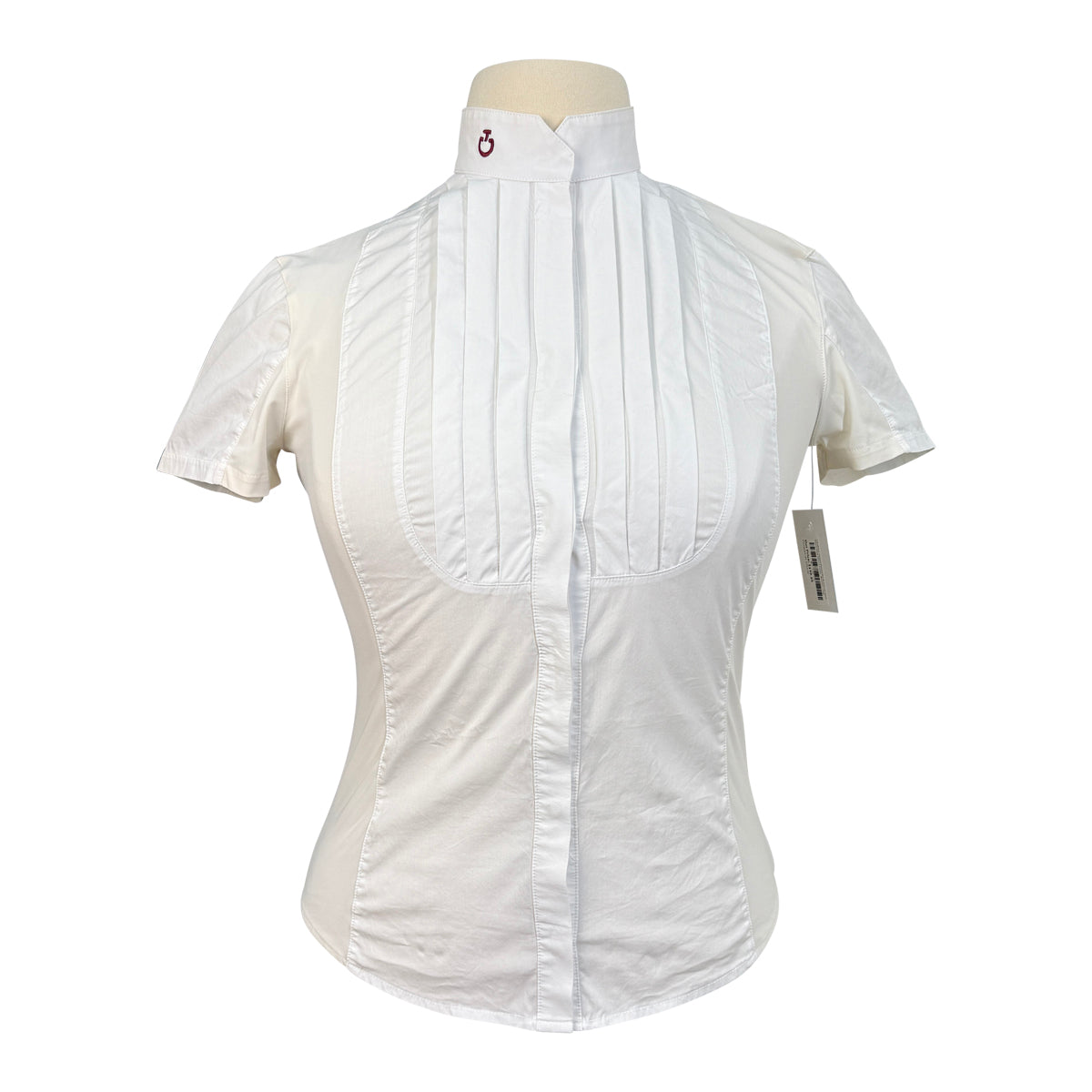 Cavalleria Toscana Pleated Bib Button-up Short Sleeve Show Shirt in Cream