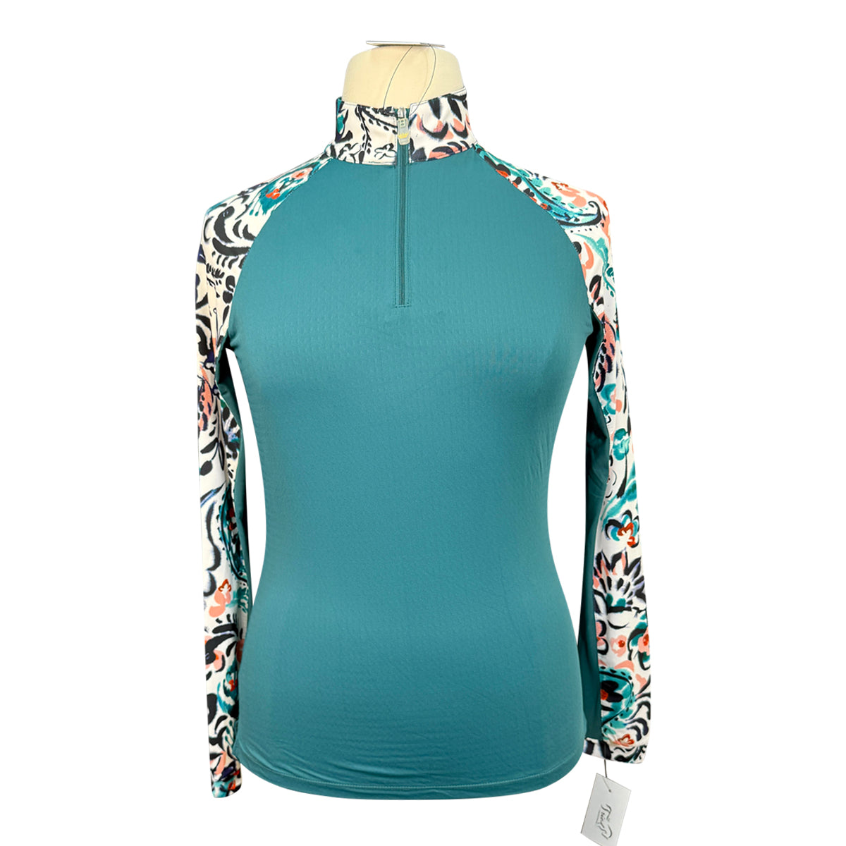 Kastel Long Sleeve 1/4 Zip Raglan Shirt in Green Floral 