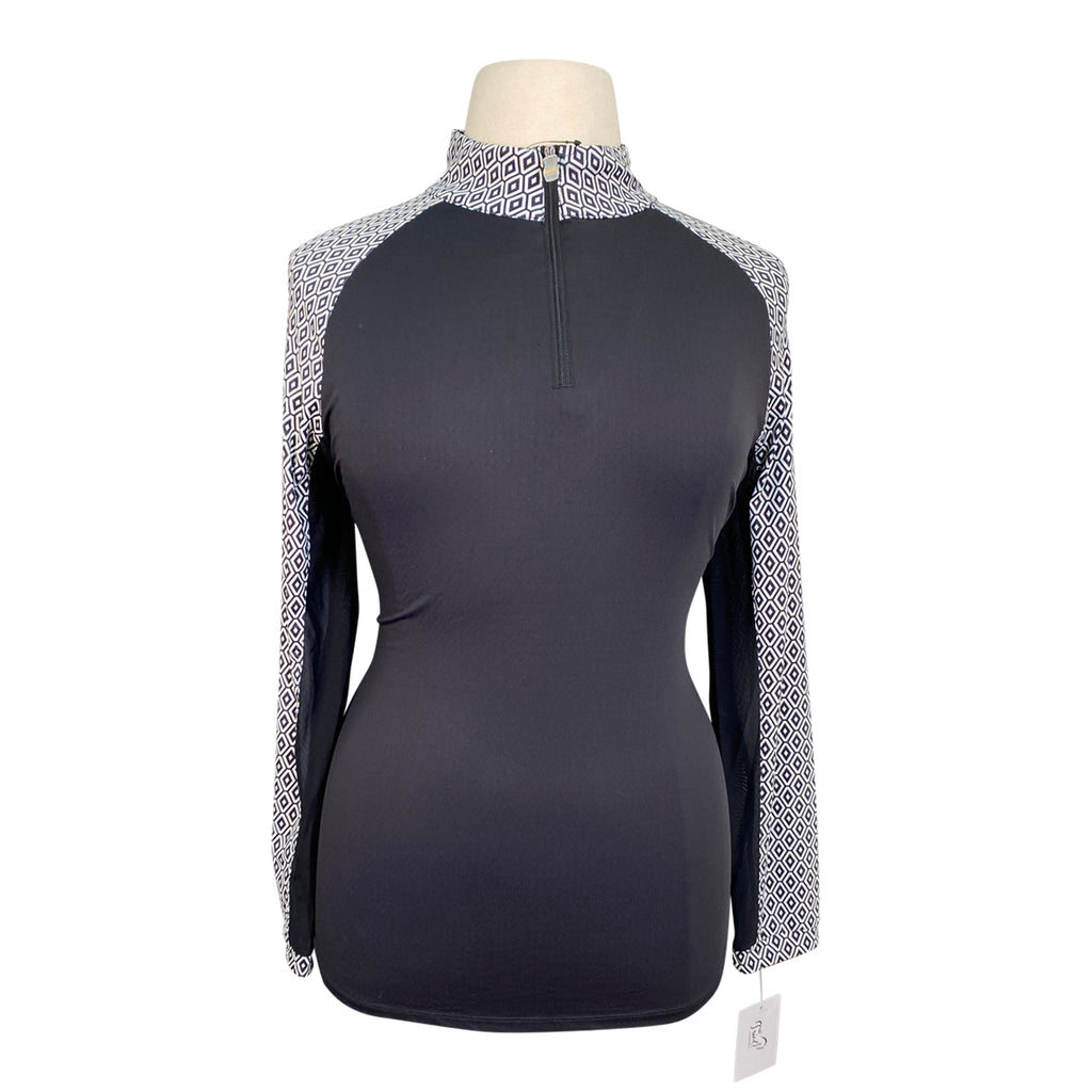 Kastel Long Sleeve 1/4 Zip Raglan Shirt in Black & White Geo