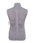 Back view of Patterned sleeveless top on a mannequin with a white background