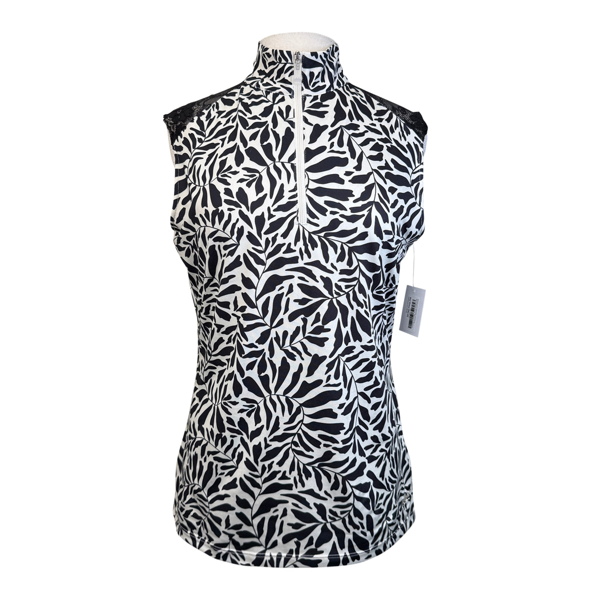 Kastel Lace Shoulder 1/4 Zip in Black/White Floral