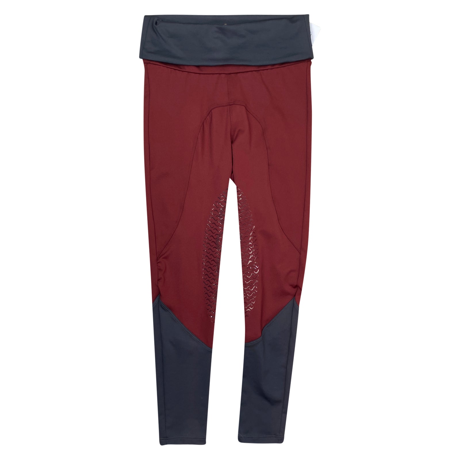 Front of Equo Schooling Pant in Burgundy/Grey 