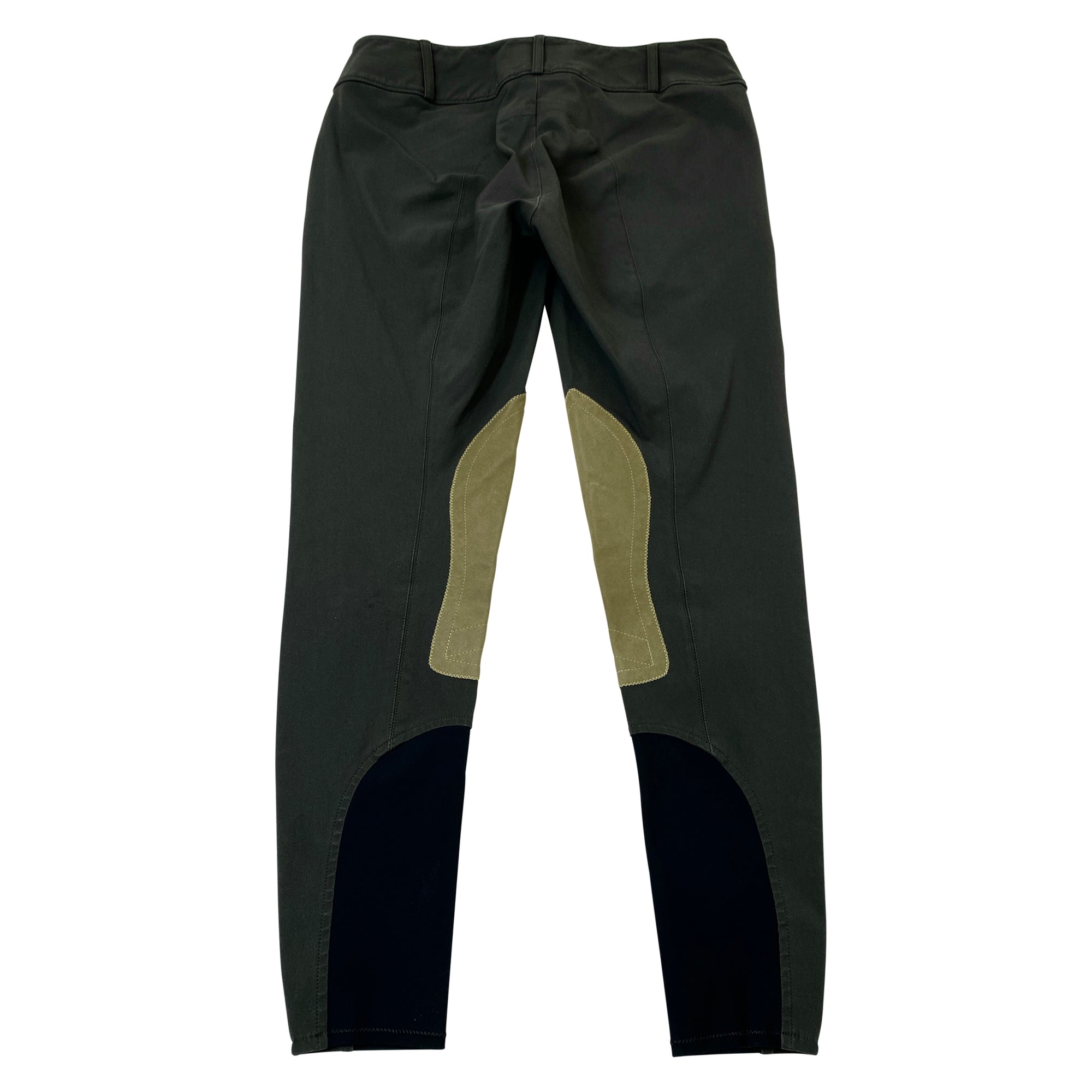 Back of Tailored Sportsman 'Trophy Hunter' Boot Sock Breeches in Black Olive/Tan - Women's 26L