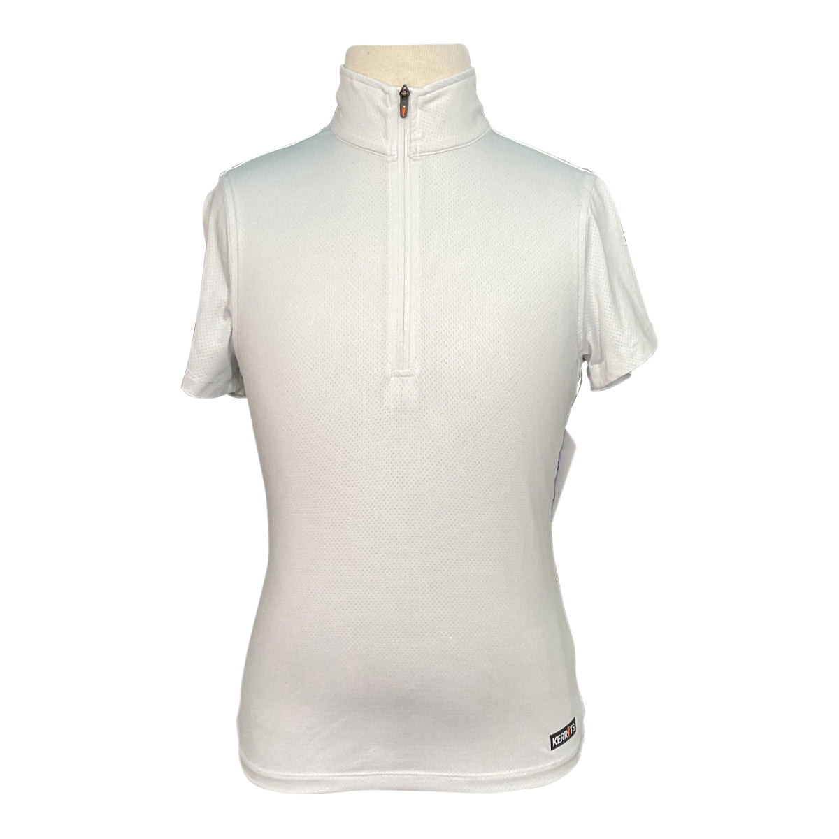 White short-sleeve shirt on a mannequin against a white background