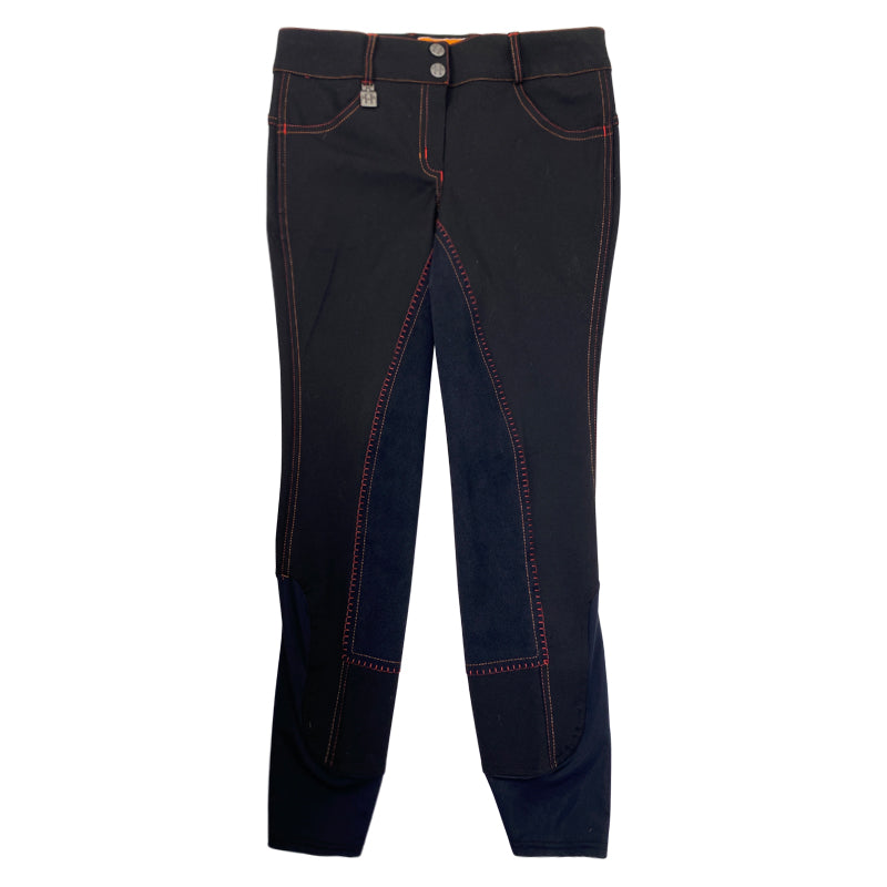 Huntley Equestrian Full Seat Breeches in Black/ Red & Orange