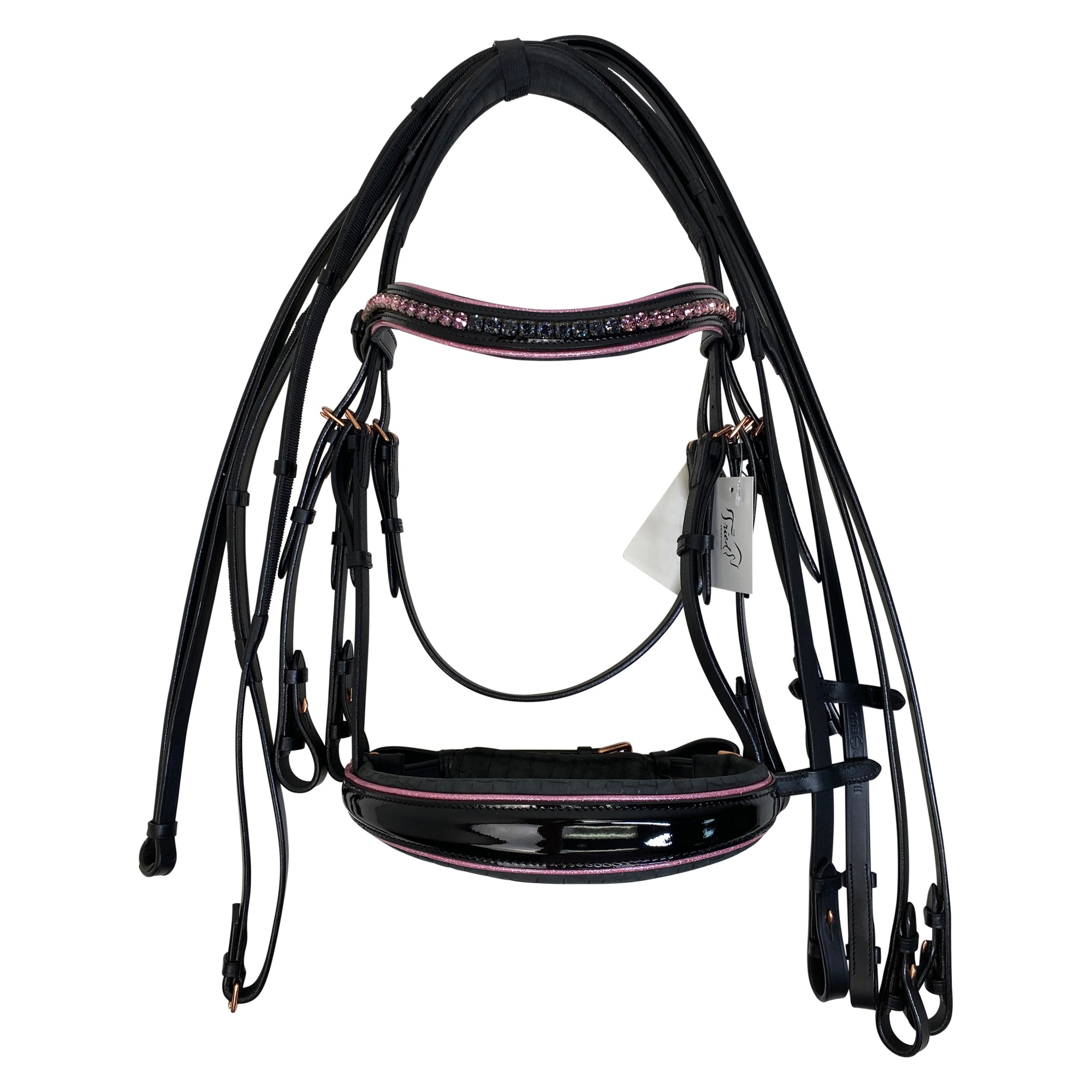 Halter Ego 'Monroe' Patent Double Snaffle Bridle in Black/Pink