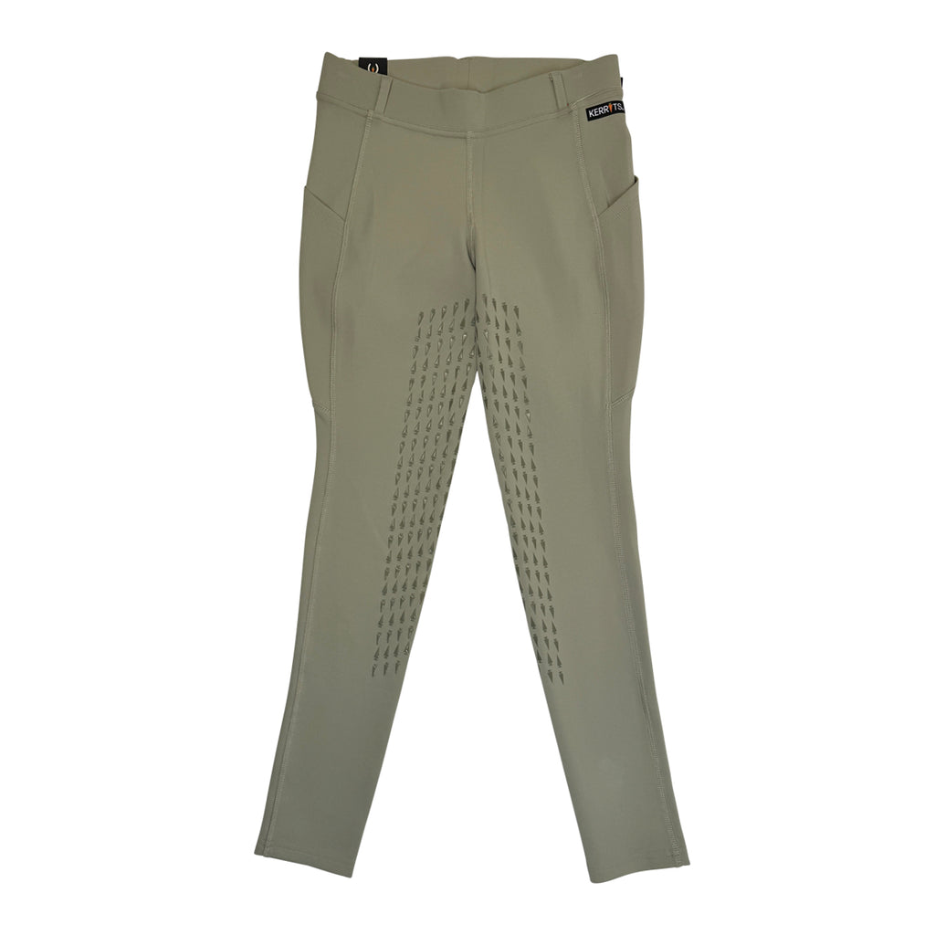 Khaki riding pants with gusset on a white background
