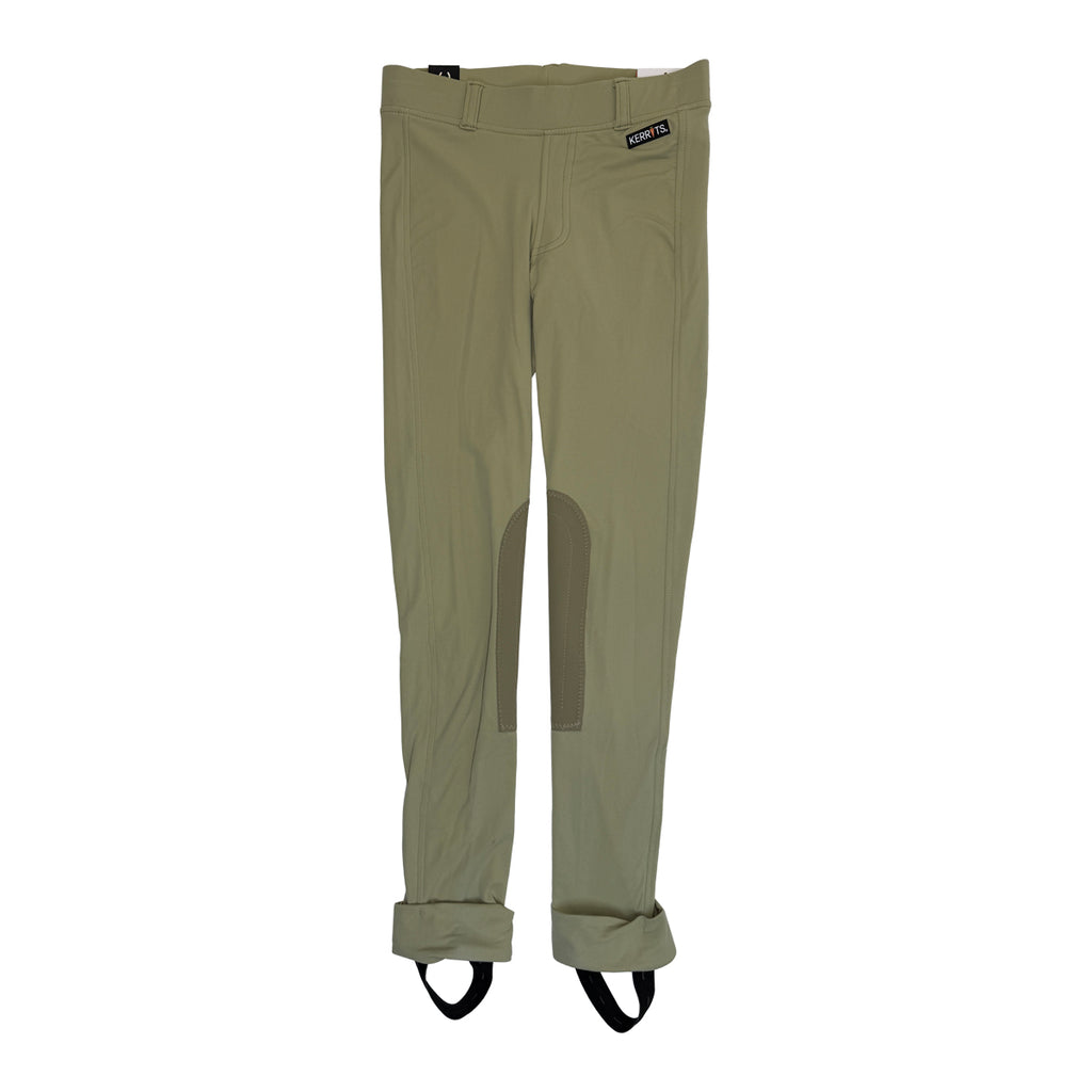 Front of Kerrits Kids 'Ice Fil' Knee Patch Jods in Tan - Children's Medium