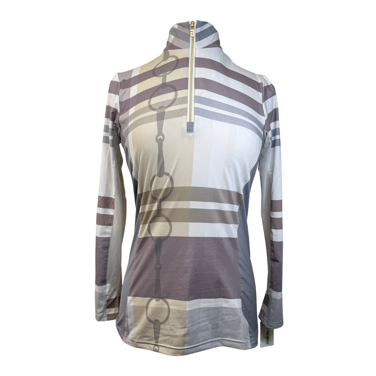 Arista Equestrian 'Luxe' 1/4 Zip Shirt in Neutral Plaid