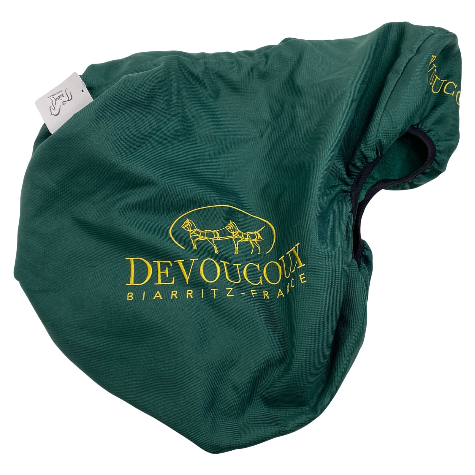 Side View of Devoucoux Close Contact Saddle Cover in Green - One Size