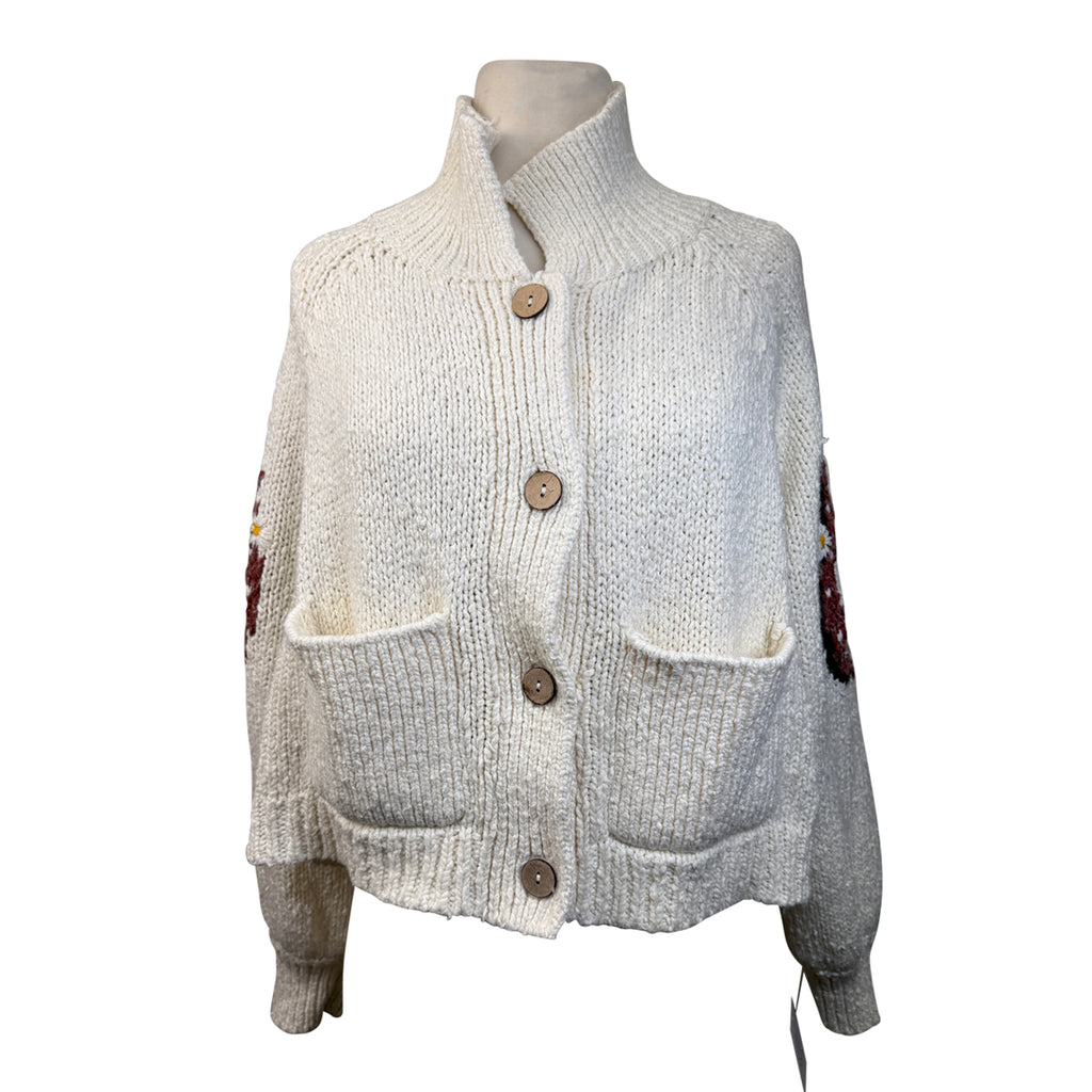 Pilcro Cardigan Sweater in Cream/Horse Design