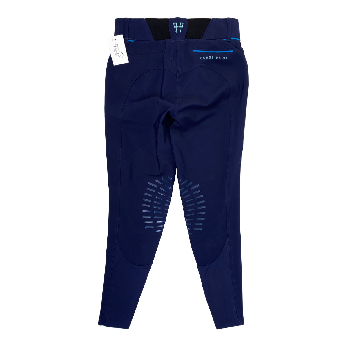 Back of Horse Pilot 'X-Design' Knee Patch Breeches in Navy/Teal - Women's Small
