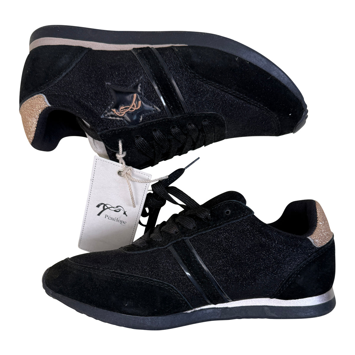 Penélope 'Saturne' Sneakers in Black/Rose Gold