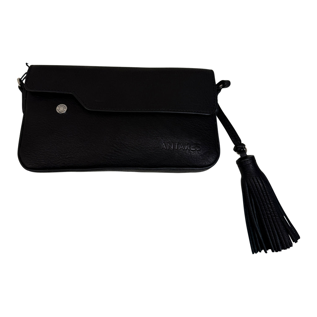 Antares Rio Leather Clutch Bag in Black