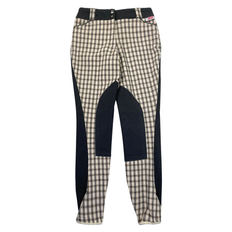 Sarm Hippique Knee Patch Breeches in Grey/Tan Plaid
