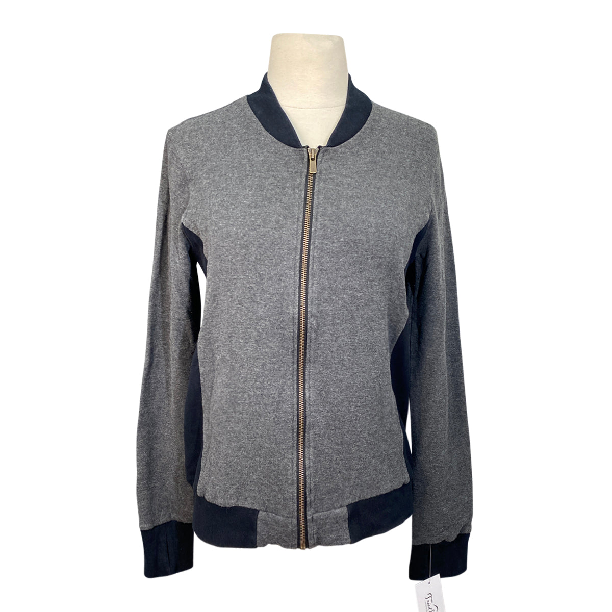 Two Bits Equestrian The Herringbone Full Zip in Grey/Black