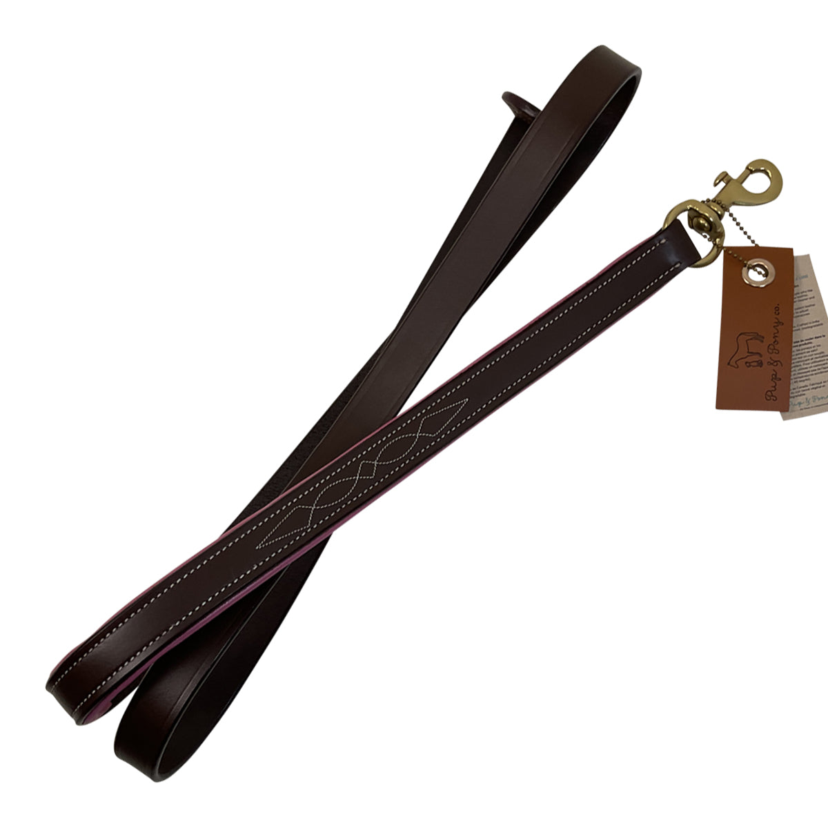 Pup & Pony Co. Derby Lead w/Leather Stopper in Havana/Pink