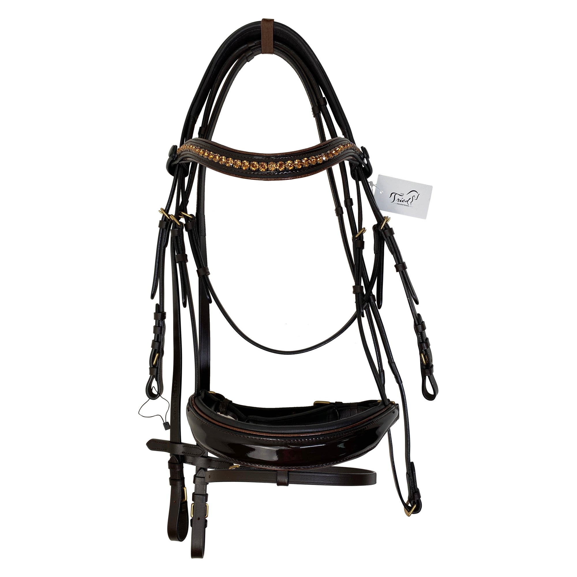 Halter Ego 'Luxor' Flash Snaffle Bridle in Brown/Champagne - Oversize
