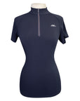 AA Platinum CleanCool Half Zip Short Sleeve Top in Black/Rose Gold Zipper - Women's Small