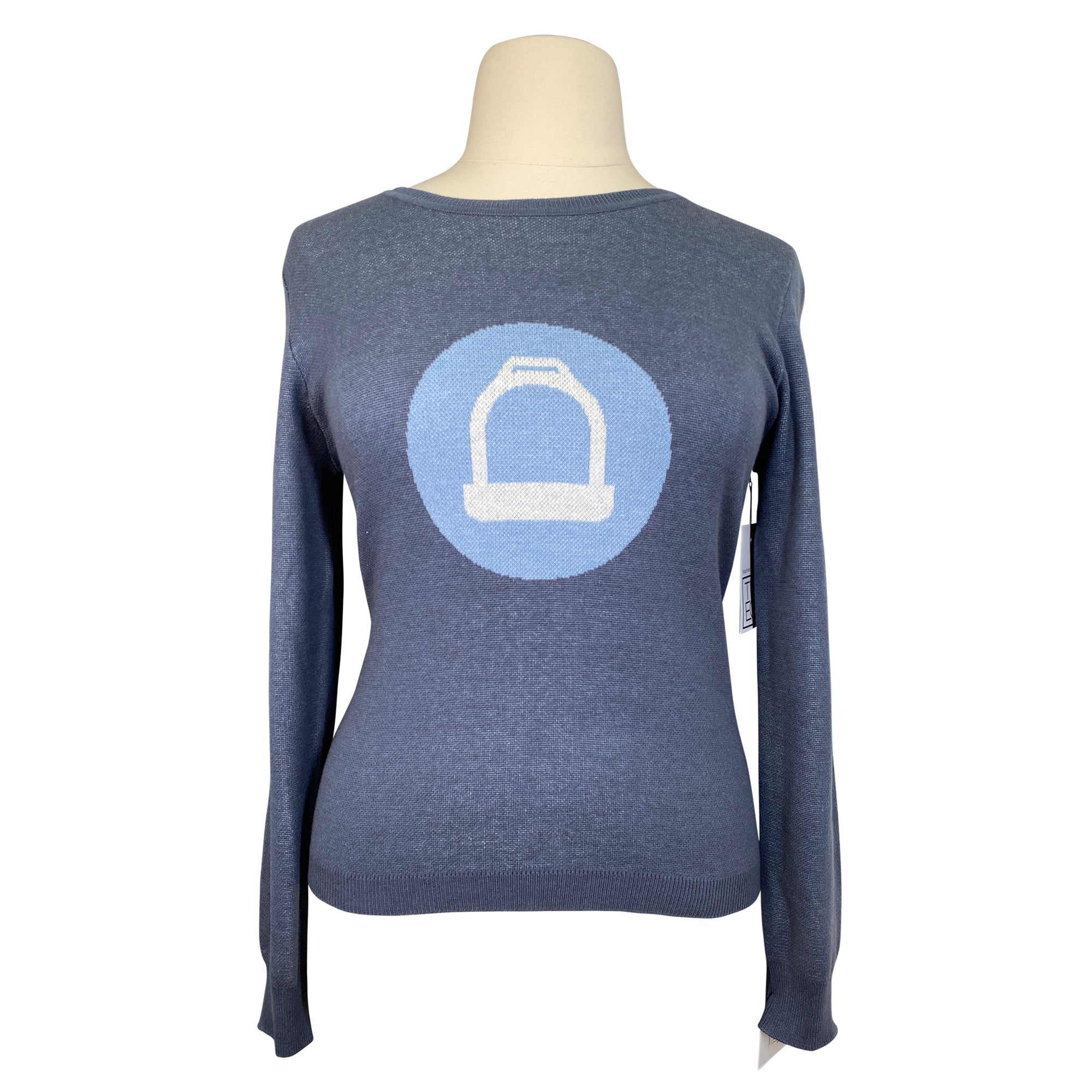 Front of TKEQ Sweater in Blue Stirrup - Women's XS