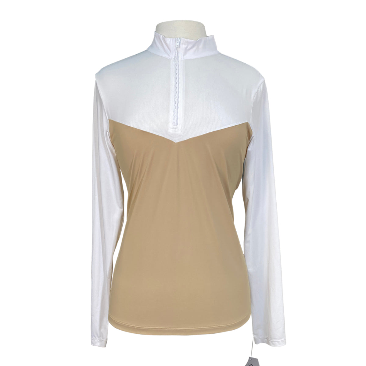 Hannah Childs 'Clarissa' Mesh Long Sleeve Zip Top in Latte