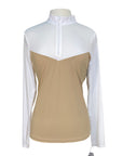 Hannah Childs 'Clarissa' Mesh Long Sleeve Zip Top in Latte