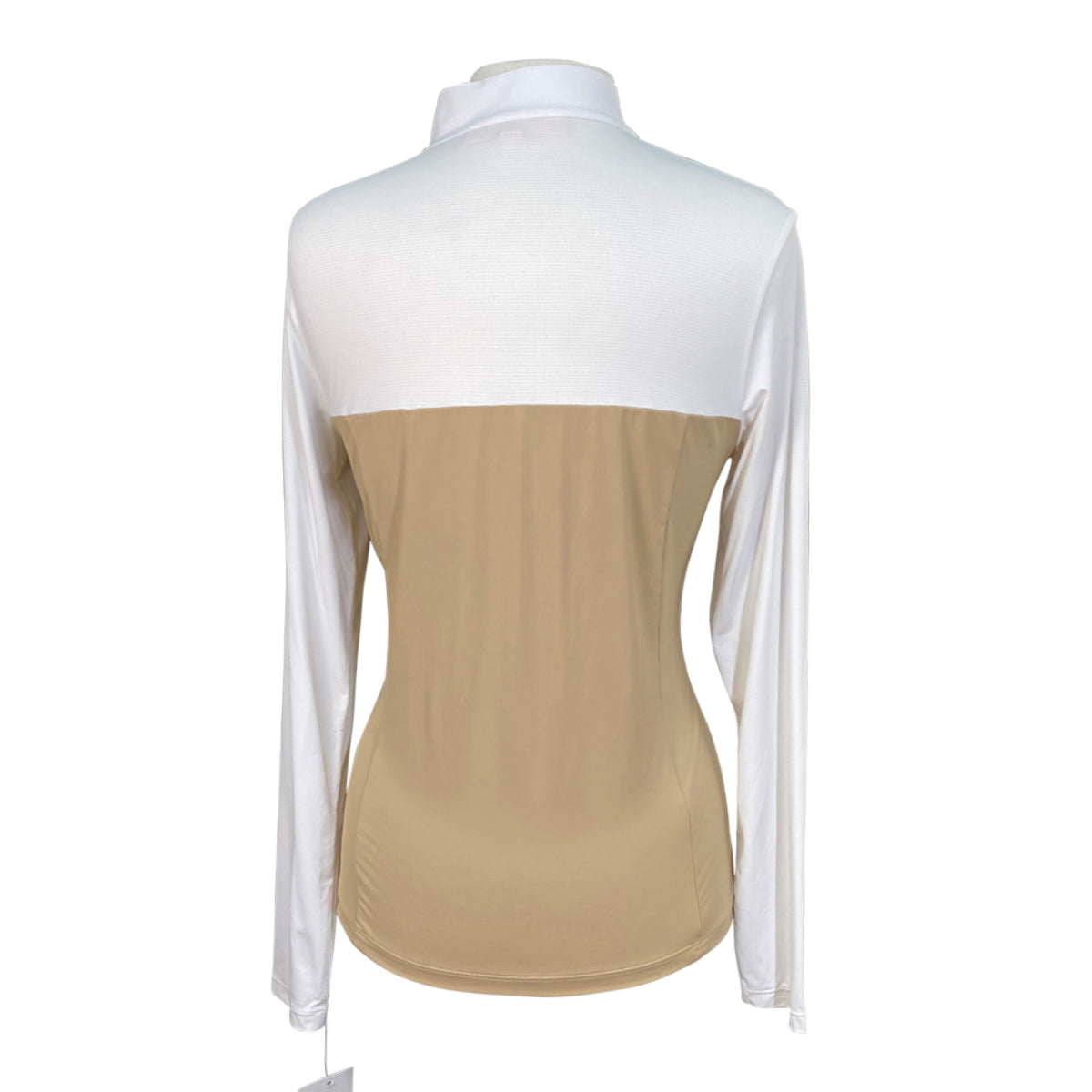 Hannah Childs 'Clarissa' Mesh Long Sleeve Zip Top in Latte