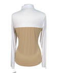 Hannah Childs 'Clarissa' Mesh Long Sleeve Zip Top in Latte