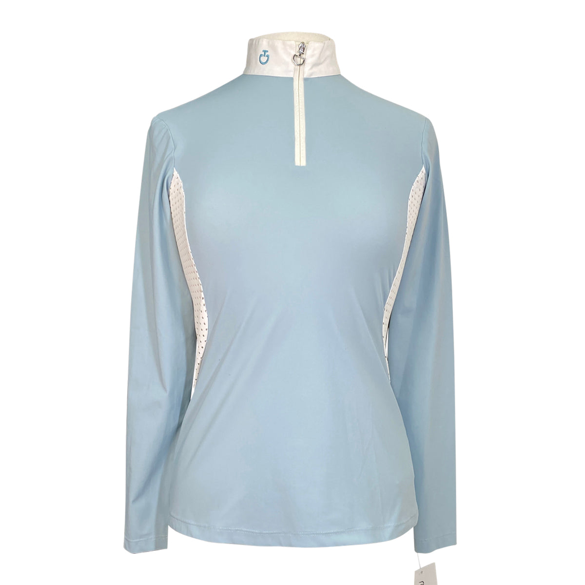 Cavalleria Toscana Perforated Panel Shirt in Light Blue/White
