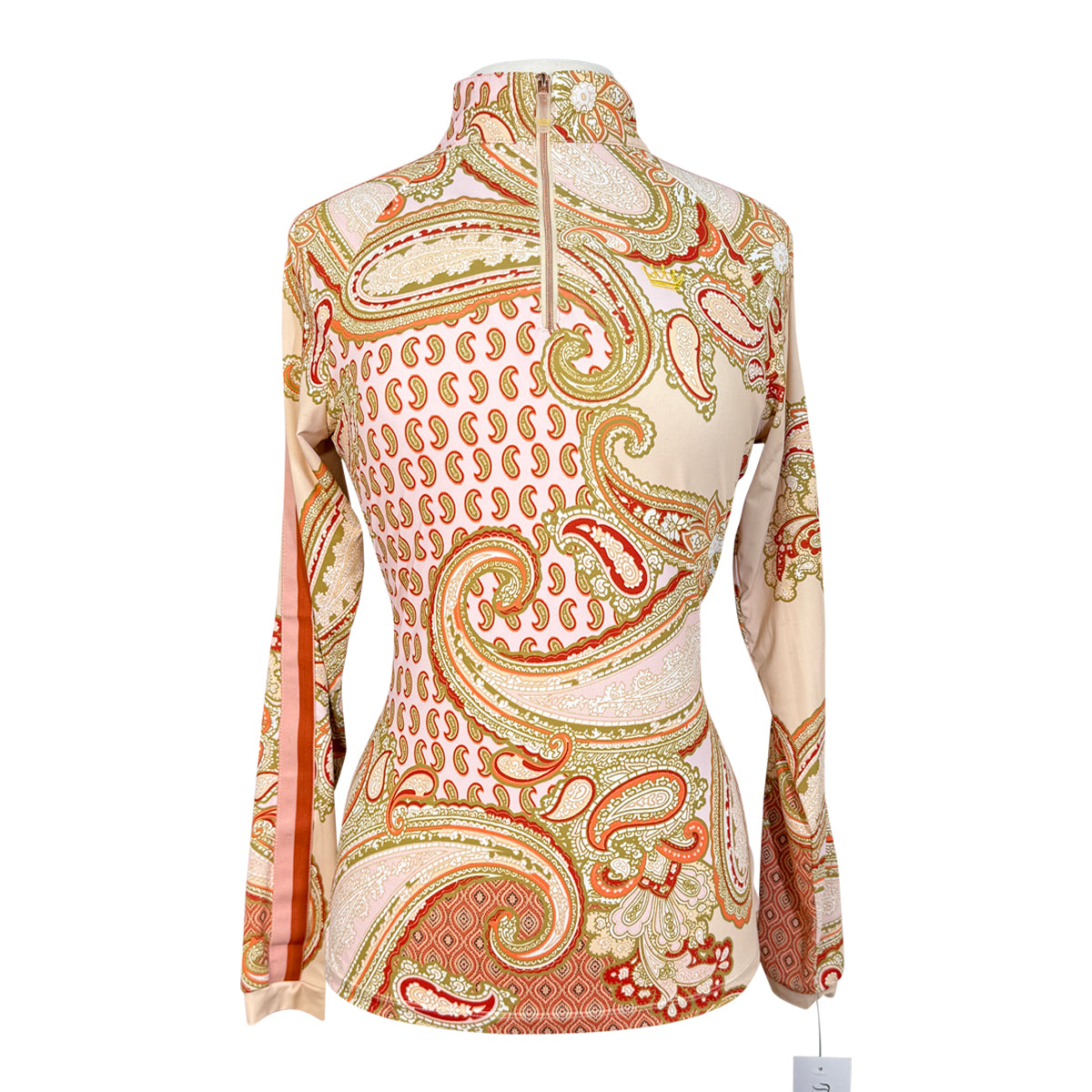Kastel Long Sleeve 1/4 Zip w/ Striped Trim in Warm Tone Paisley