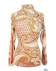 Kastel Long Sleeve 1/4 Zip w/ Striped Trim in Warm Tone Paisley