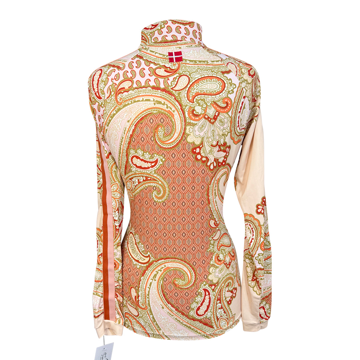 Kastel Long Sleeve 1/4 Zip w/ Striped Trim in Warm Tone Paisley