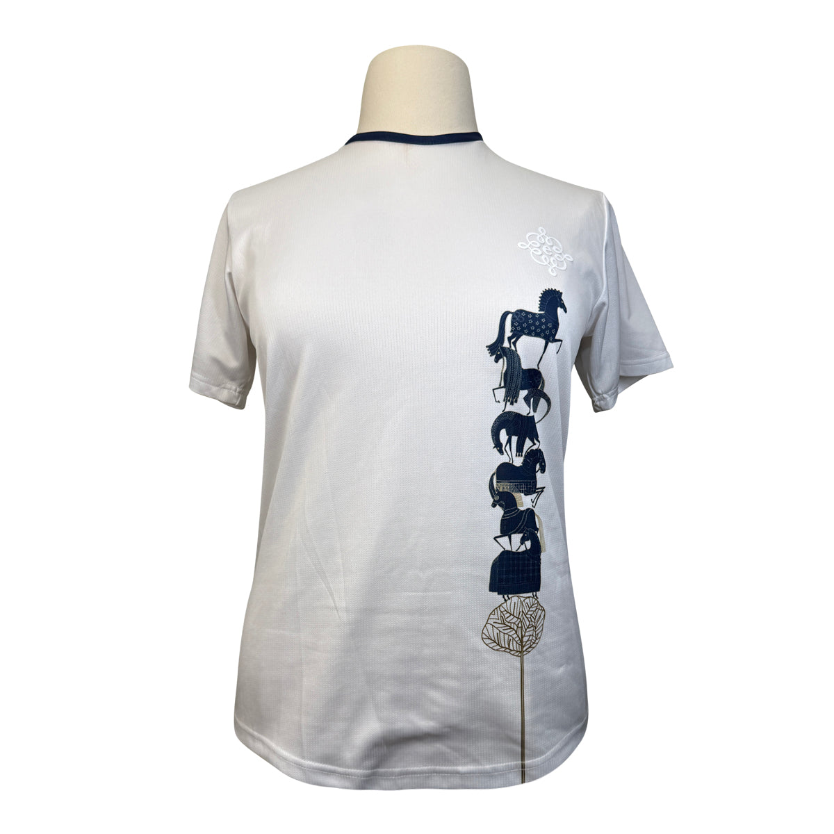 Espoir Crew Neck T-Shirt in White/Navy Horses 