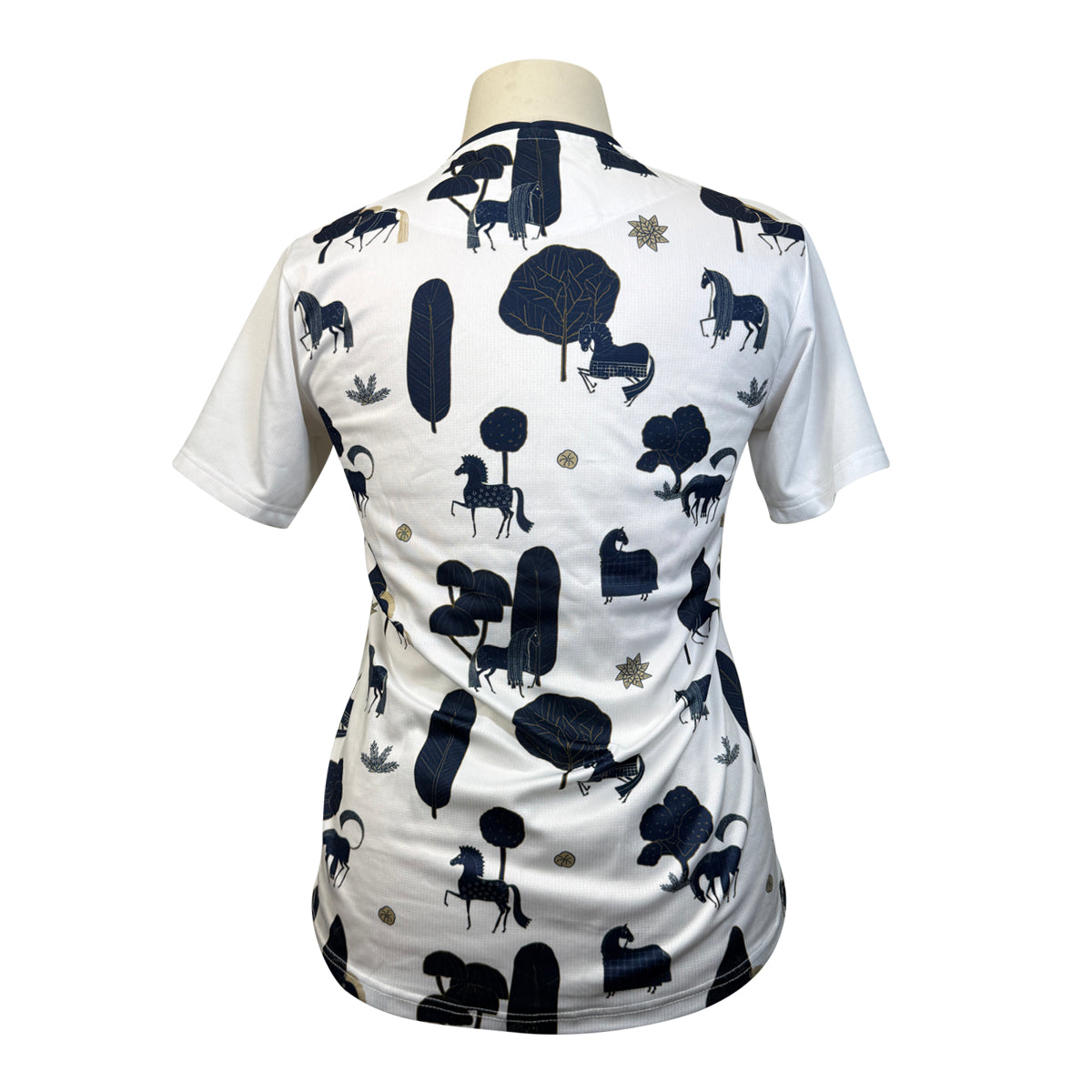 Espoir Crew Neck T-Shirt in White/Navy Horses 