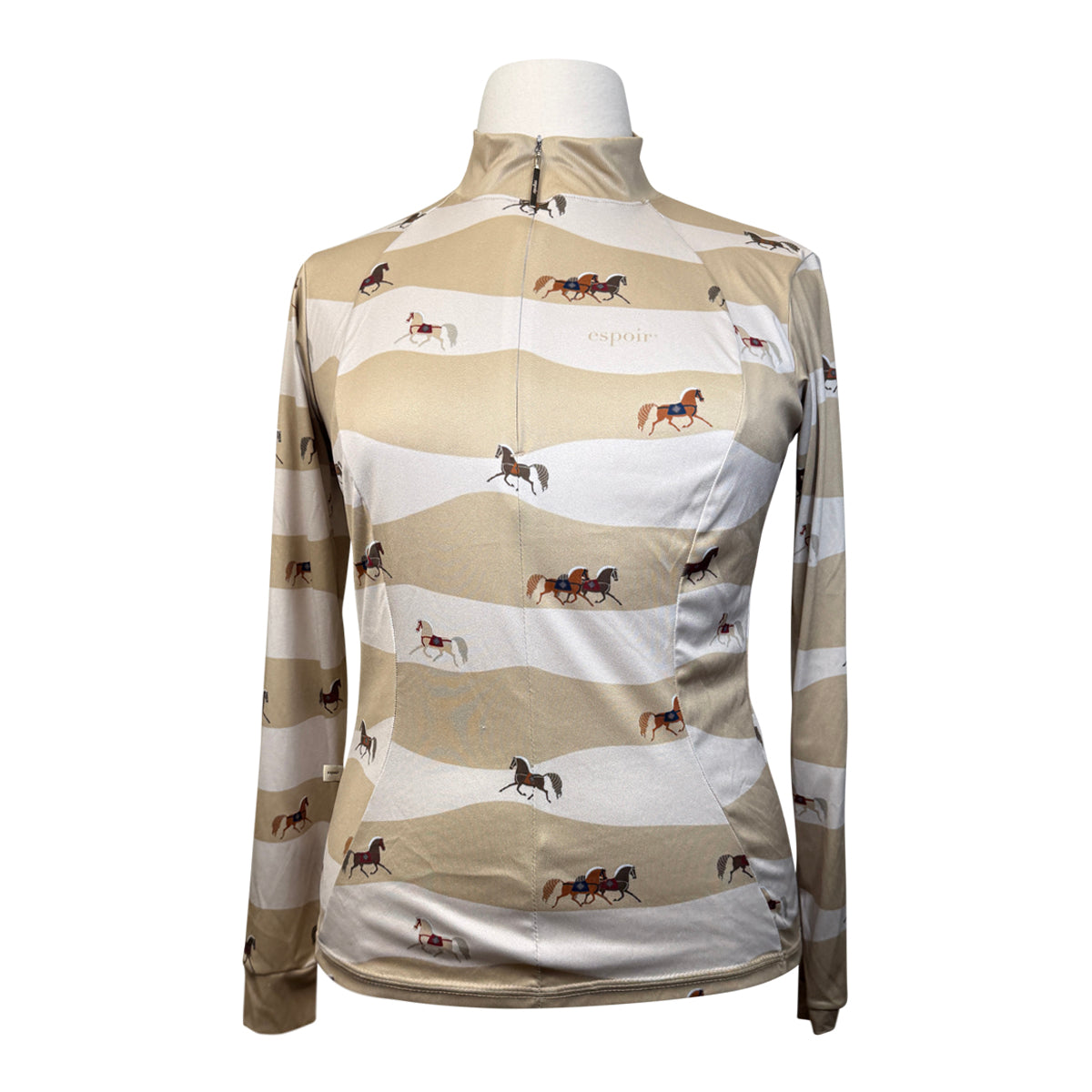 Espoir Quarter Zip Sun Shirt in Tan Stripe Horses