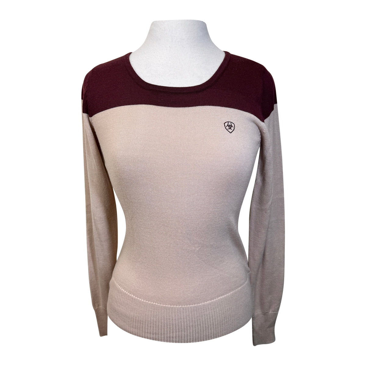 Ariat Crewneck Sweater in Tan/Burgundy