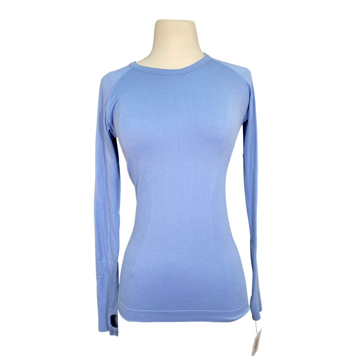 Front of TKEQ 'The Kennedy' Seamless Long Sleeve Shirt in Periwinkle - Women's L/XL