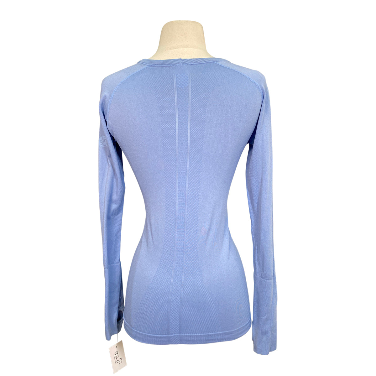 Back of TKEQ 'The Kennedy' Seamless Long Sleeve Shirt in Periwinkle - Women's L/XL