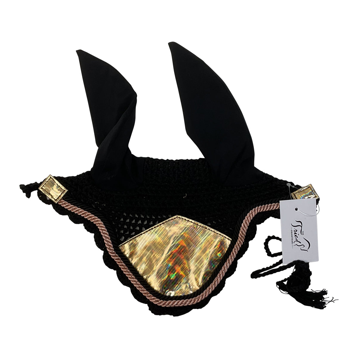 Crochet Fly Bonnet in Black/Gold 