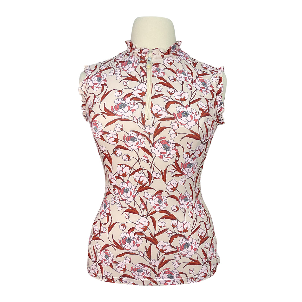 Kastel Ruffle Tank Sunshirt in Tan Peonies - Women's Large