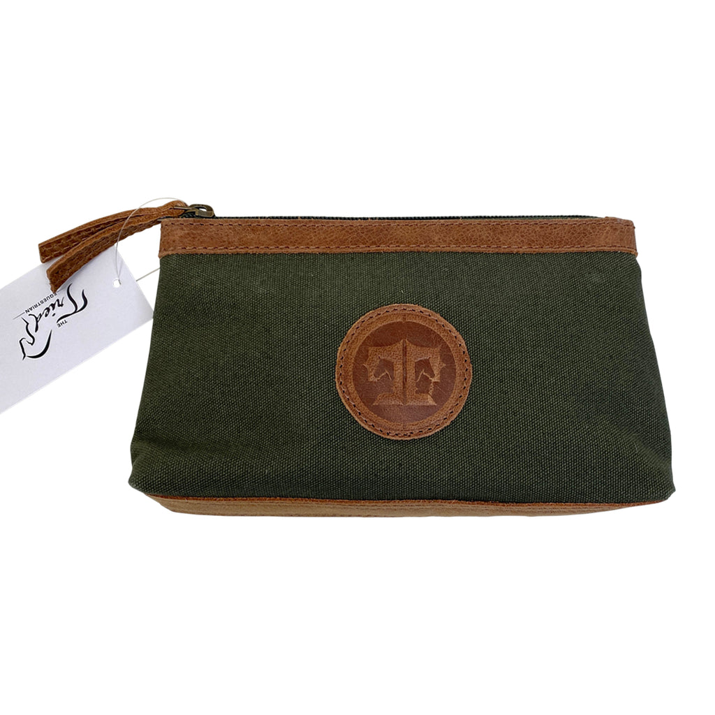 Tucker Tweed Equestrian Cosmetics Bag in Olive/Brown Accents