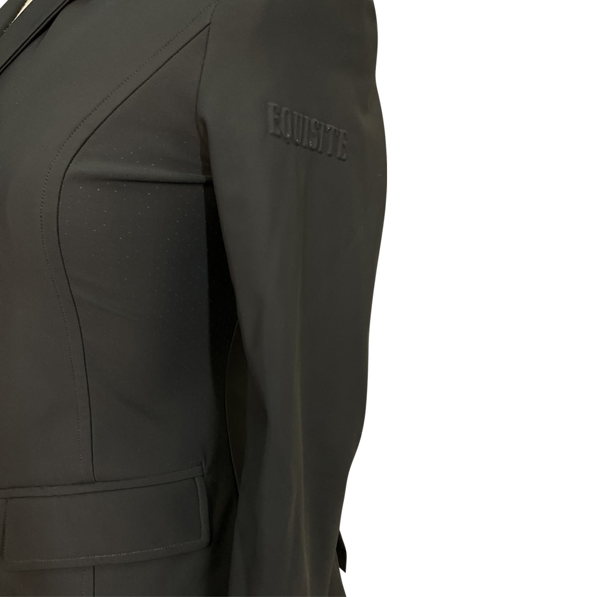 Side detail of Equisite 'Vivienne' Show Coat in Black - Women's Medium