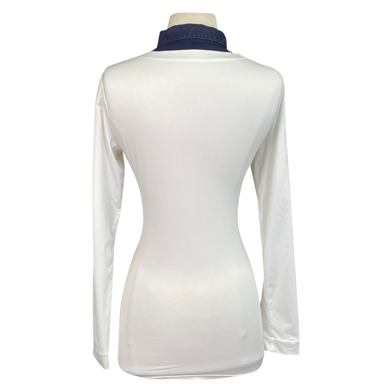Back of Callidae Practice Shirt in White/Navy Pleats